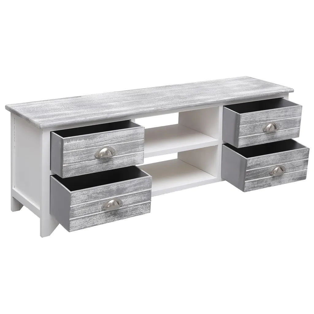 Mobile Porta TV Bianco e Grigio 108x30x40 cm Legno di Paulownia 338513