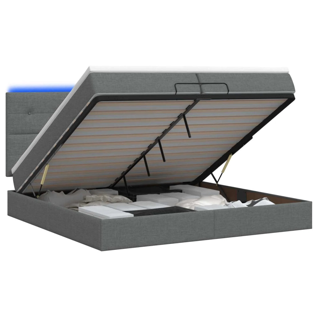 Letto Ottomano con Materasso e LED Grigio Scuro 200 x 200 cm 3458098