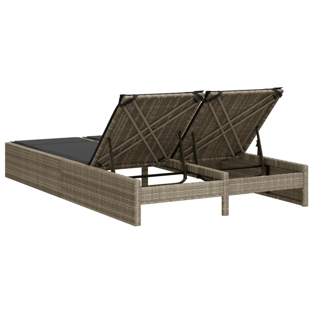 Lettino Prendisole Doppio con Cuscini Grigio Chiaro Polyrattan 368633