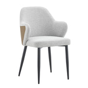 Set di 2 sedie da pranzo con schienale avvolgente e gambe metalliche in tessuto grigio chiaro e marrone