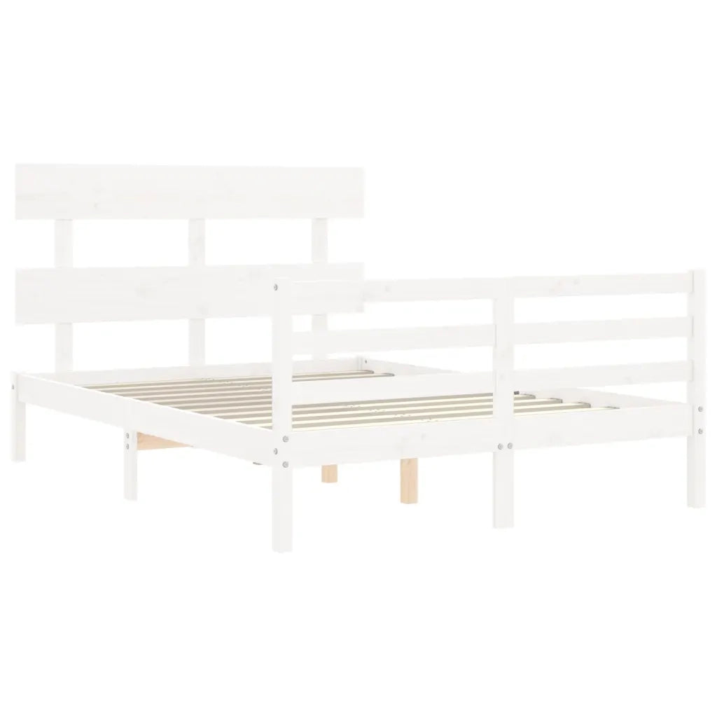 Giroletto con Testiera-Struttura Letto con testiera Bianco Small Double Legno Massello 180245