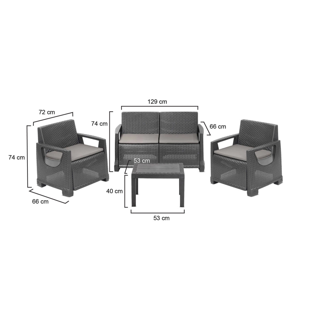 Salottino Outdoor Mioglia, set Salotto da Esterno 4 Posti Made in Italy, Grigio Antracite