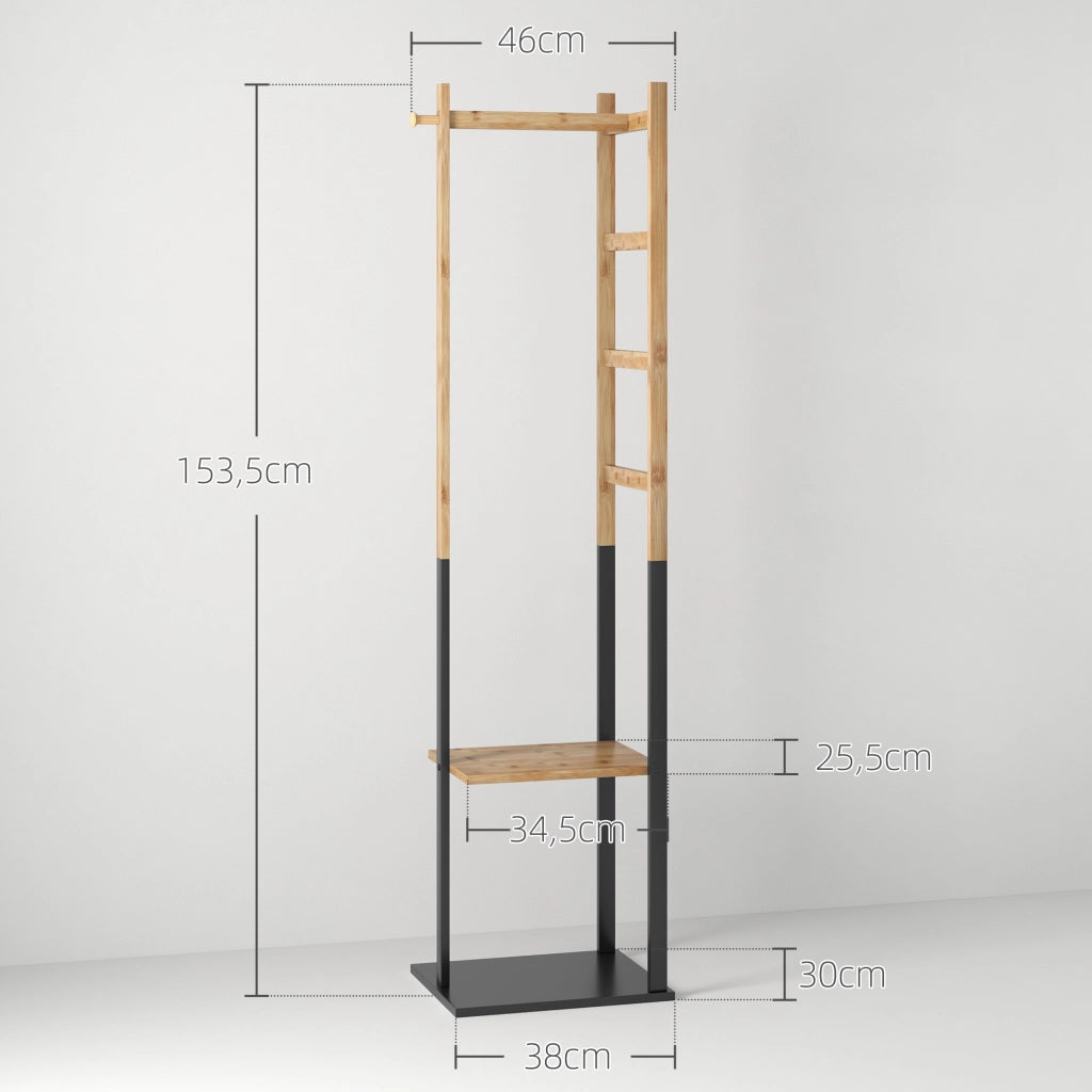 Appendiabiti a Stelo con Scaffale e Ganci ¨C Zephmum ¨C Legno Bamb¨´ e Acciaio Nero