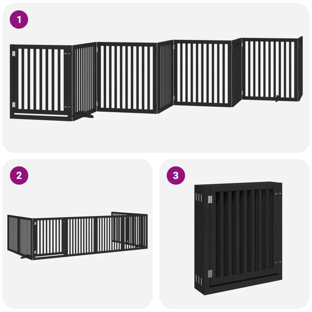 Cancelletto di sicurezza per animali domestici porta pieghevole 8 pannelli legno di pioppo nero 02_0023257