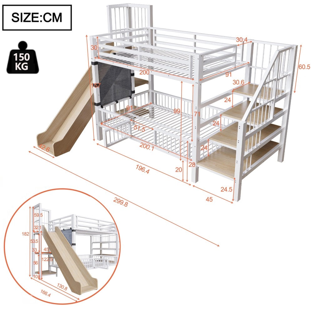 Letto a Soppalco Metallo Bambini con Scivolo e Scala Contenitore 90x200 ¨C Xylo ¨C Bianco