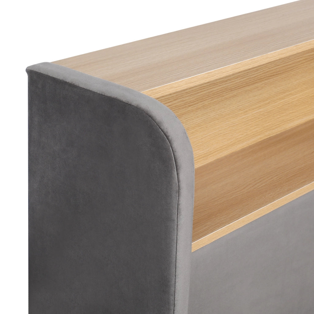 Letto imbottito 140x200 cm con contenitore idraulico, LED e porte USB
