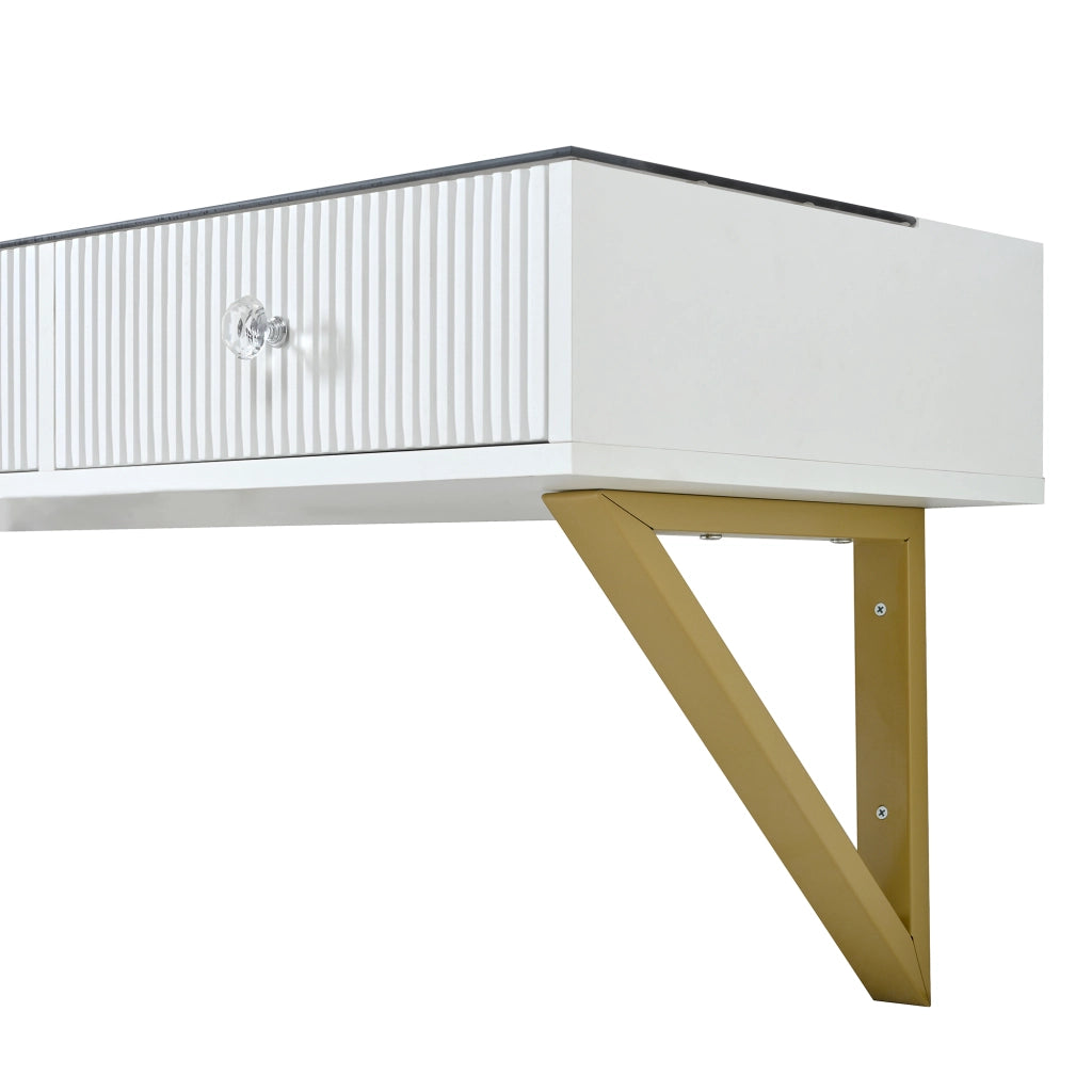 Toeletta con 3 cassetti e piano in vetro - per camera da letto - in MDF e truciolare - bianco