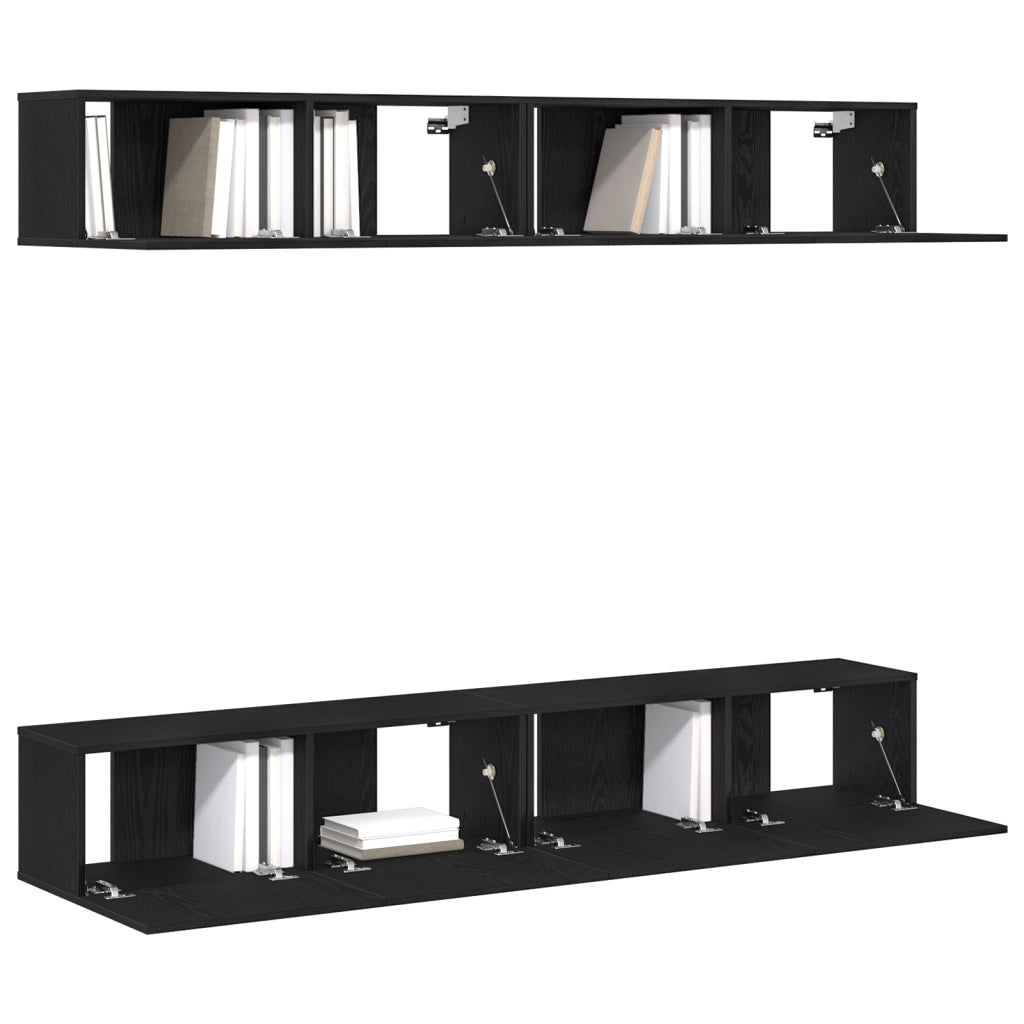 Set di mobili per TV a parete in 4 pezzi di  in legno ingegnerizzato nero rovere