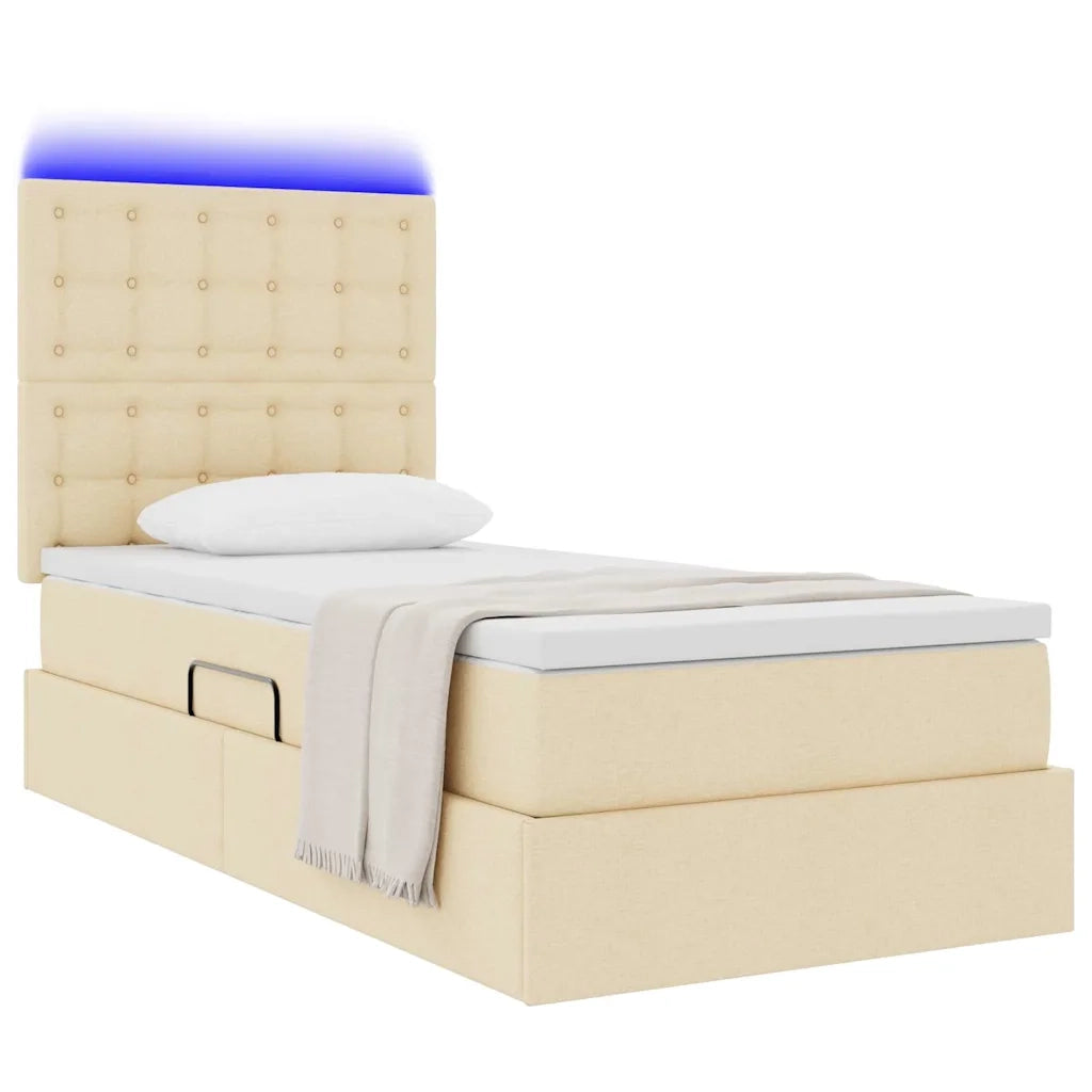 Letto con contenitore LED e materasso Crema 90 x 190 cm Tessuto