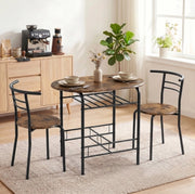 Set tavolo da pranzo 3 pezzi per 2 persone con ripiano; 80x52x76 cm; marrone rustico