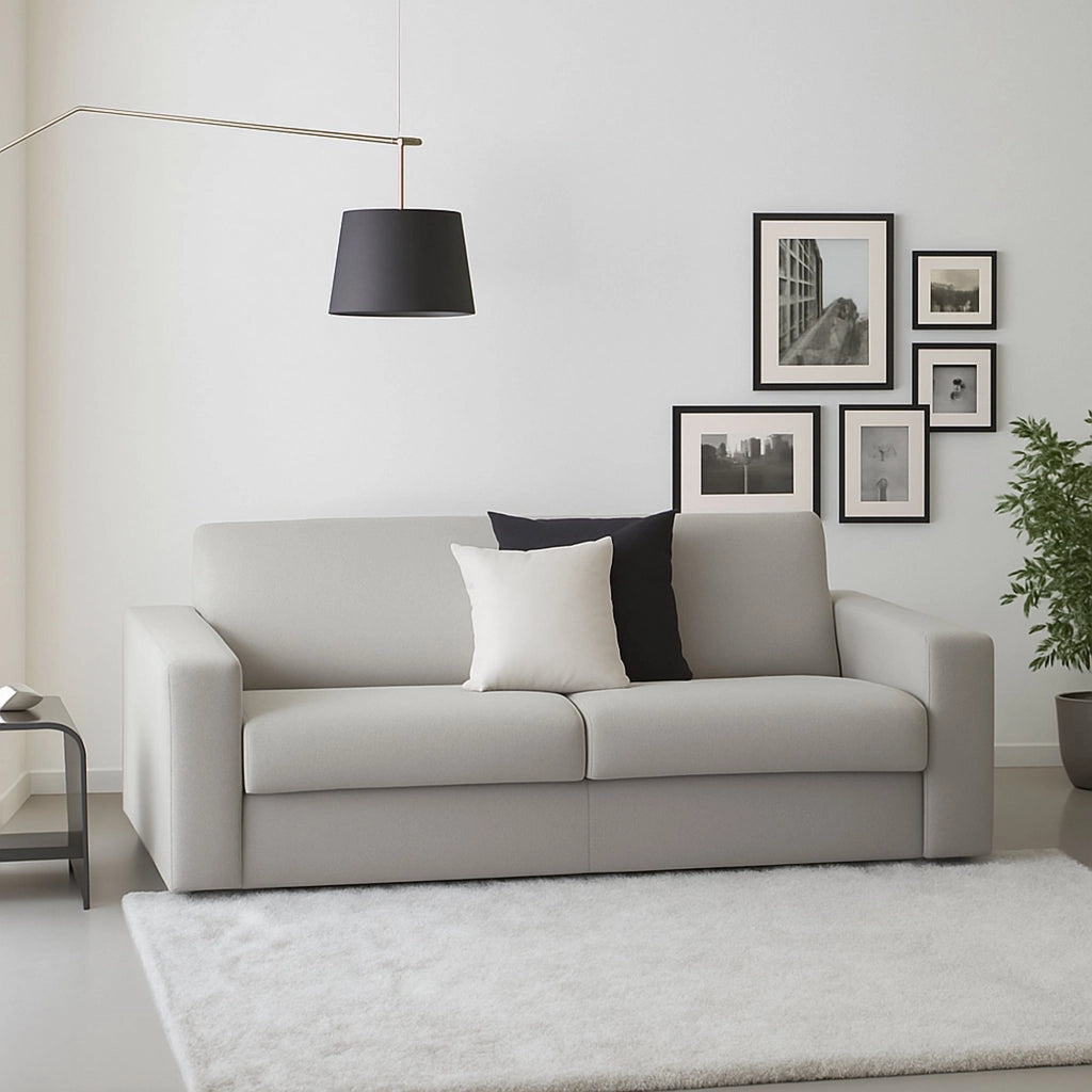 Divano fisso Cianite, Divano a 2 posti Large, Made in Italy, SofÒ  Soggiorno, in tessuto imbottito, con Braccioli slim, cm 180x95h90, Grigio