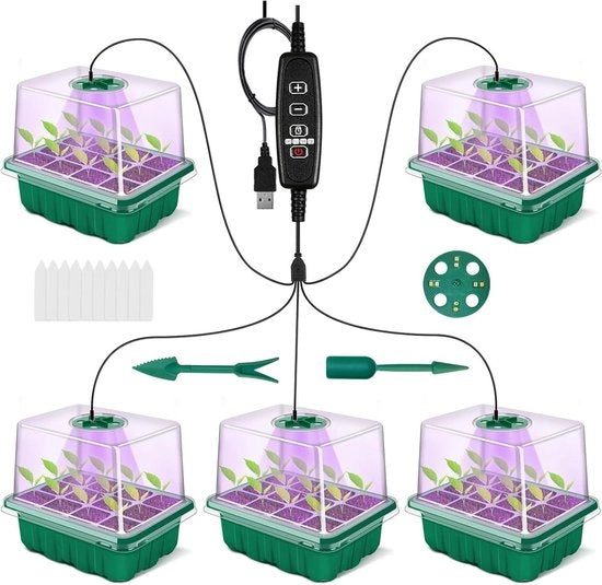 Kit di coltivazione per interni con timer e illuminazione per piante - Set da 5 pezzi con coperchio elevato