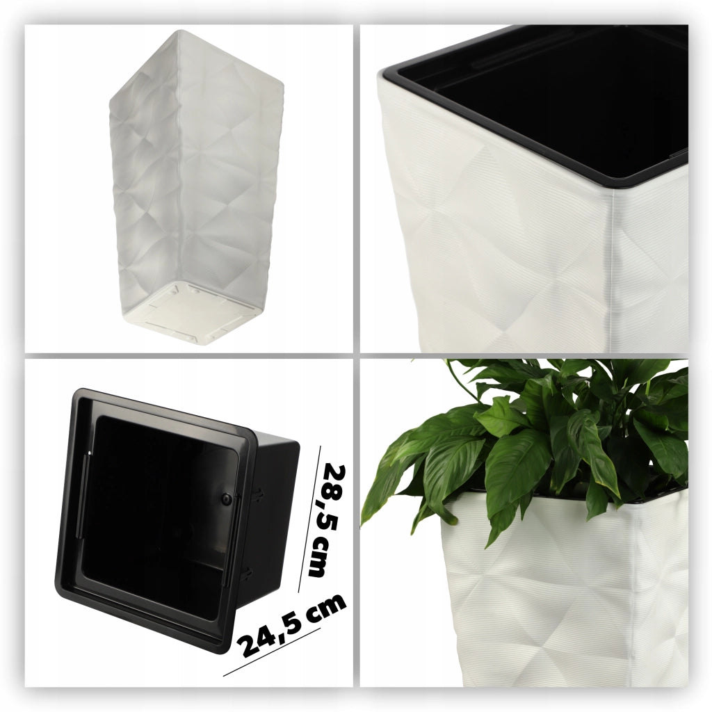 Vaso da giardino KADAX con inserto per fiori, grande, alto, per terrazza, 75 cm, bianco