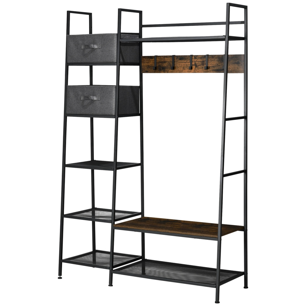 Appendiabiti con scaffale e cassetti ¨C zephmum ¨C grigio, acciaio e legno, 125x43x185,5 cm