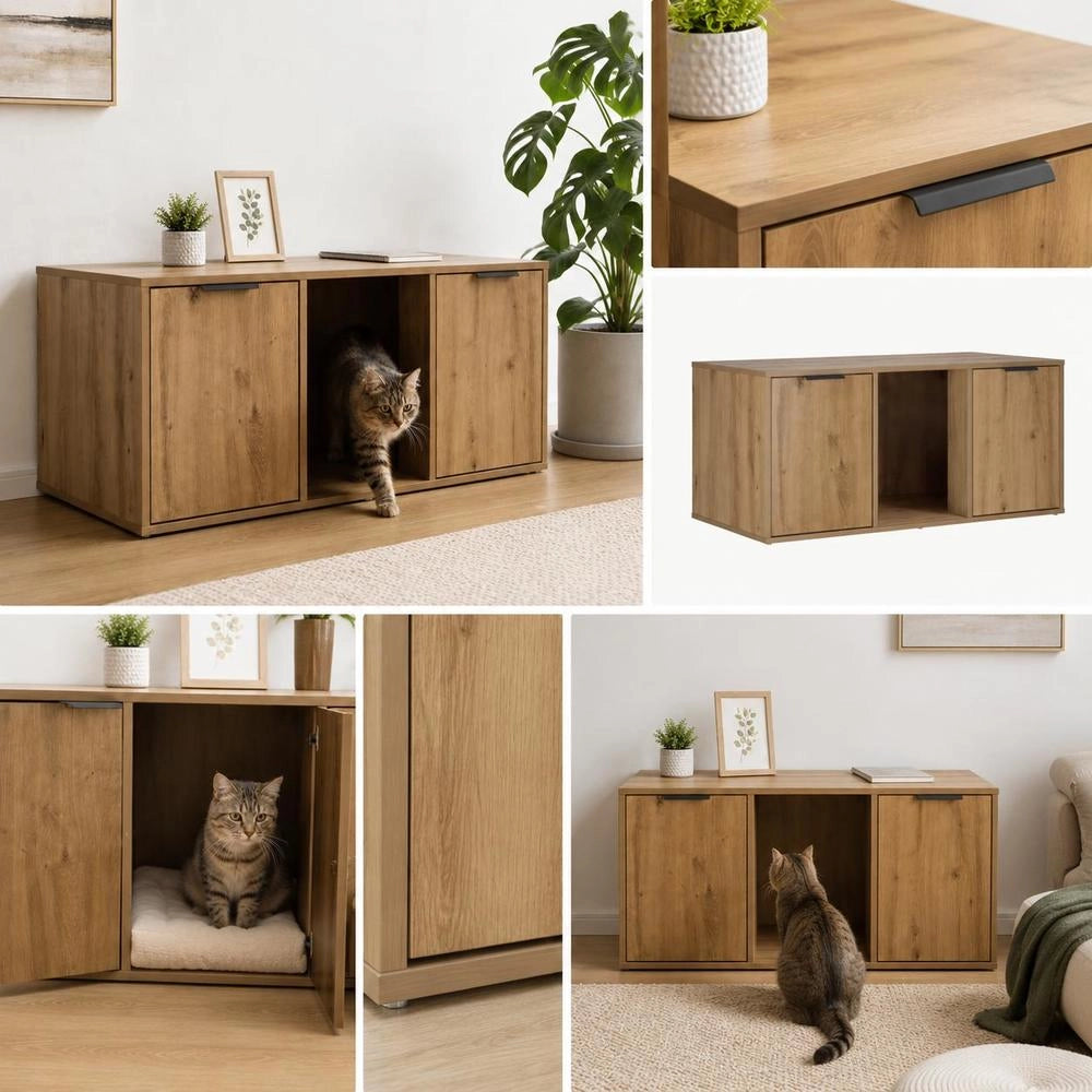 Mobile Per Gatti Rovere Artigianale 100 X 49 X 45 Cm