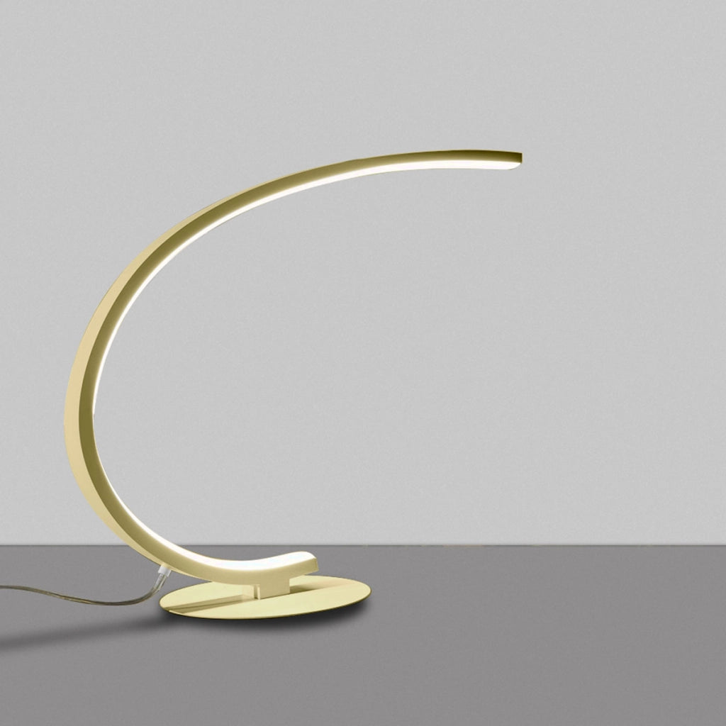 Lampada da tavolo IOLE L - Struttura in alluminio oro spazzolato, LED 12W 520lm 3000K, Dimmerabile Push integrato - Design Minimalista Gealuce
