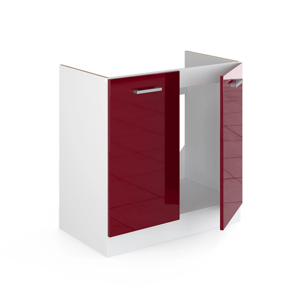 Vicco Base per lavello Rosso bordeaux lucido 80 cm con ante, senza piano di lavoro