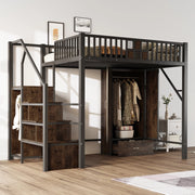 Letto a castello nero in metallo e legno con funzione contenitiva 140x200 cm