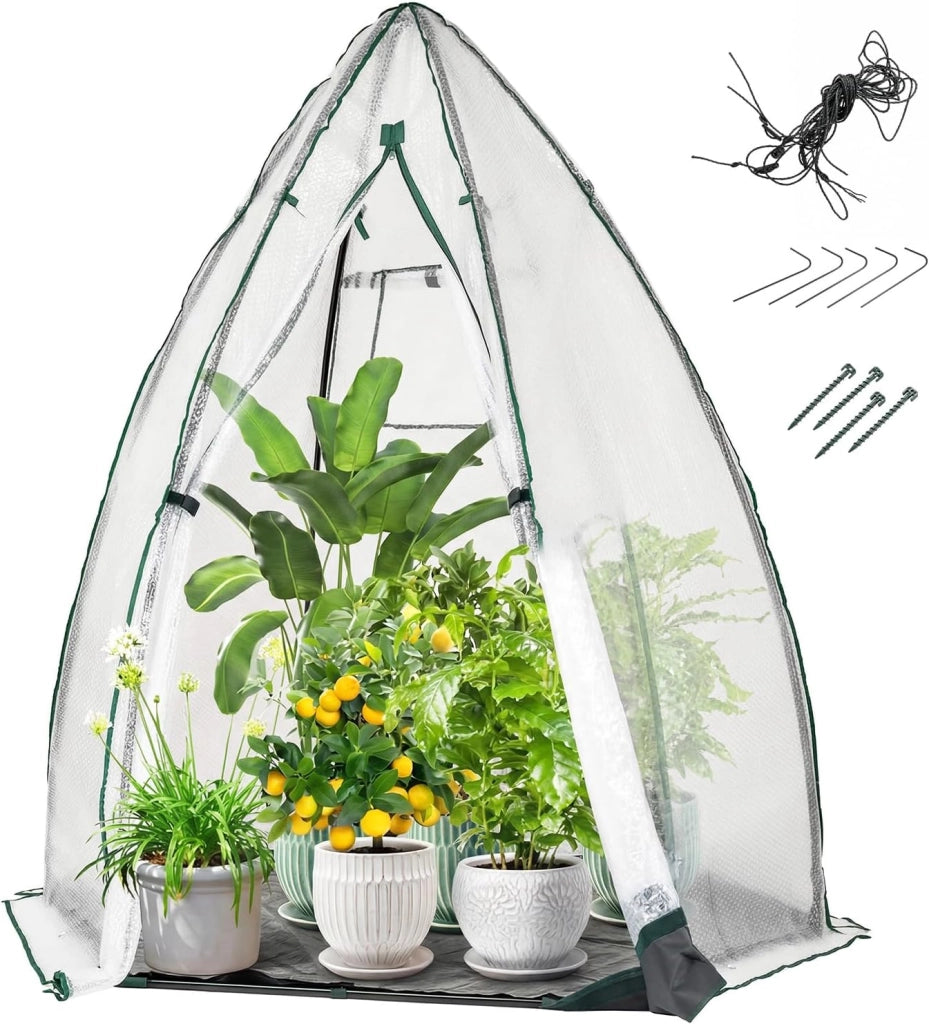 Mini Serra da Giardino 160 x 139 x 182 CM, Serra a Cupola Piccola da Esterno con Copertura in PE a Bolle Pesante, Porta con Cerniera, Finestra a Rete, Copertura del Pavimento