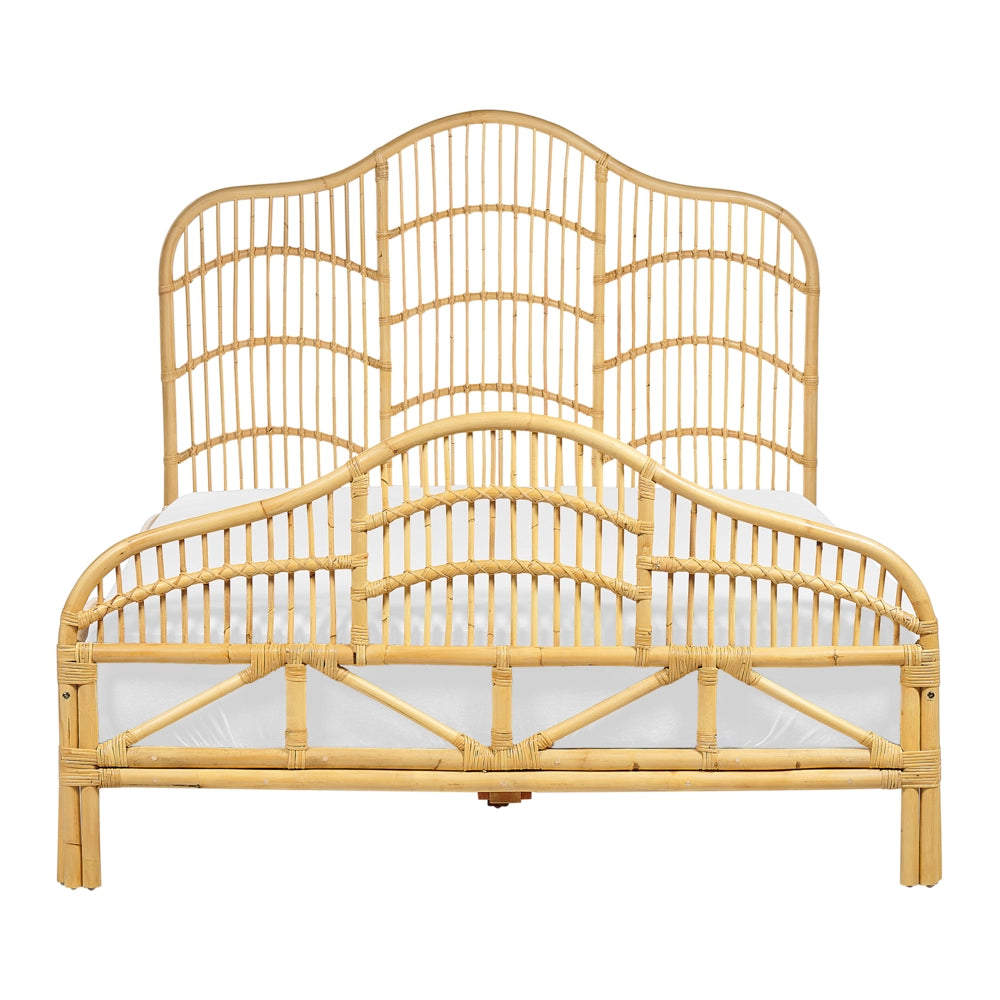 Letto a pannello Legno chiaro Rattan Mogano Legno UE Doppio 140x200 cm Telaio a doghe Base letto Intrecciato Testiera decorativa Moderna Boho