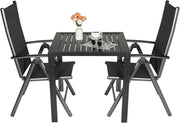 Set Giardino Esterno Aluminium 3 Pezzi, Tavolo da giardino tutto in Alluminio con 2 Sedie Pieghevoli Alto Regolabili, Resistente Alle Intemperie, Nero
