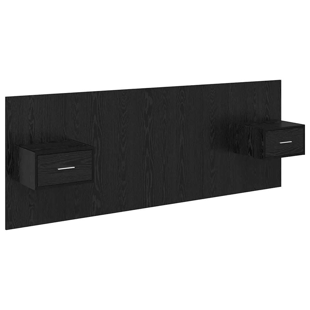 Testata con Comodino 3 pcs Rovere Nero Legno multistrato