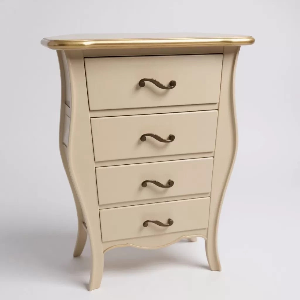 Cassettiera 4 cassetti legno shabby avorio anticato filo oro 62x42x105 - Mobili 2G