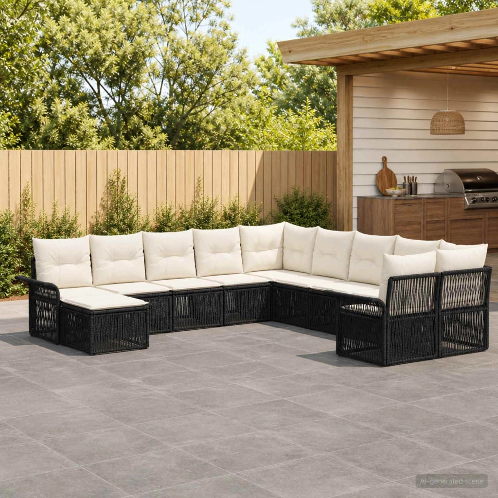Set Divano da Giardino 11 pz Nero e Bianco Crema polyrattan 3435028