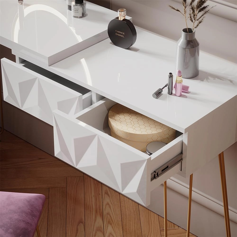 Vicco Tavolo da toeletta Bella, Bianco, 120 cm con illuminazione LED e sgabello, con illuminazione LED e sgabello imbottito