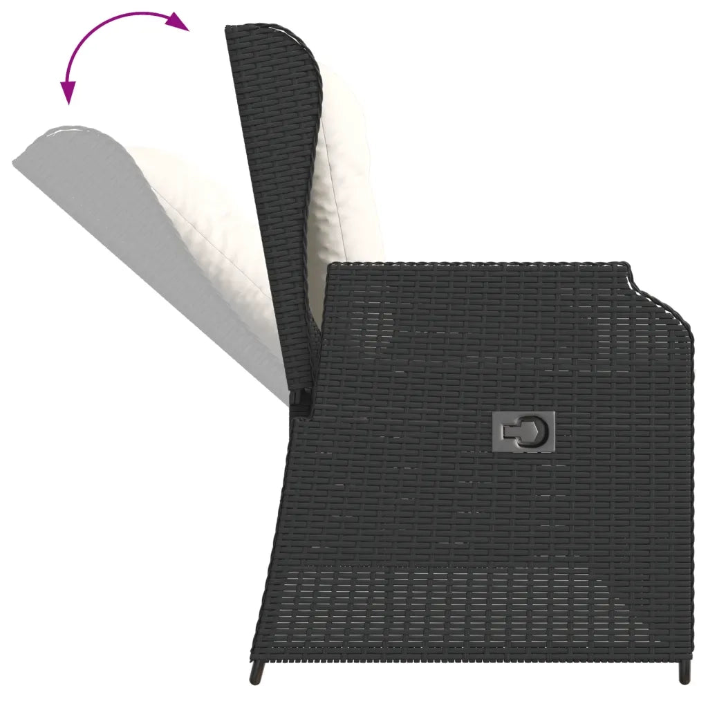 Set Divani da Giardino 3 pz con Cuscini Nero in Polyrattan