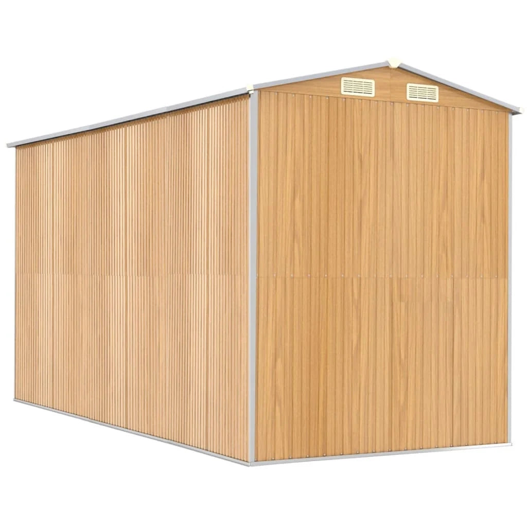 Casetta da giardino cabina ripostiglio casetta da esterno robusta casetta per attrezzi colore chiaro 192 x 357 x 223 cm acciaio zincato marrone 02_0022304