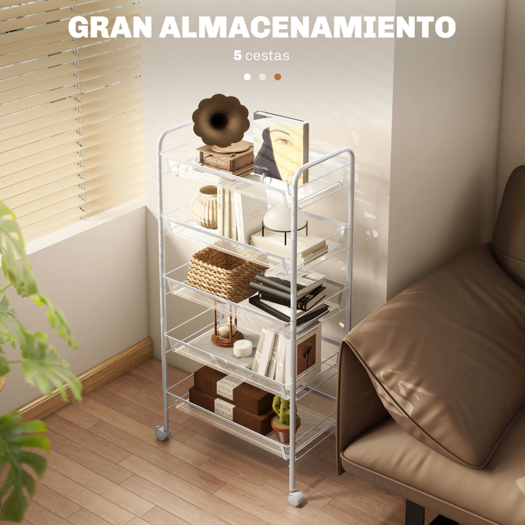 Tavolino rotondo con cestini estraibili e ruote ¨C zephmum ¨C bianco 45x26,5x106 cm