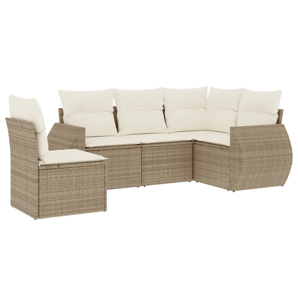 Set Divano da Giardino 5 pz con Cuscini Beige in Polyrattan 3253705