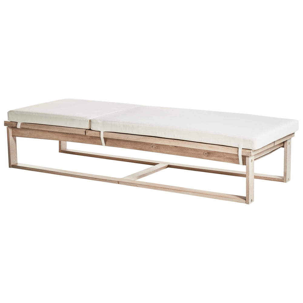 Set di 2 lettini da giardino reclinabili in legno d'acacia con cuscini bianco sporco reclinabile resistente alle intemperie