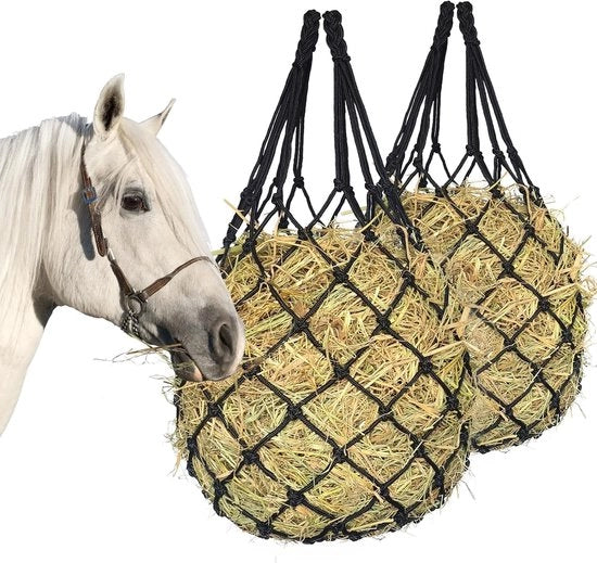 Due sacchi da mangime per cavalli, sacchi da mangime a flusso lento per cavalli, capre e pecore, sacchi da mangime appesi per box per cavalli, prati e come giocattolo