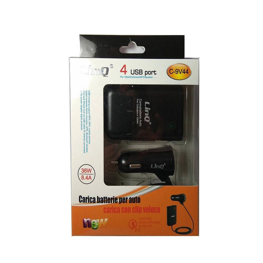 Trade Shop - Caricabatteria Auto 4 Porte Usb Cavo Estensibile 36w Ricarica Veloce 8.4a C-9v44 -