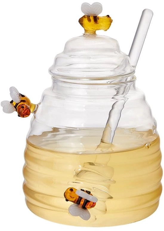 Honingpot con Dispensatore e Lame 18 cm - Dispensatore di Olio di Oliva con Coperchio - 11x13,5 cm