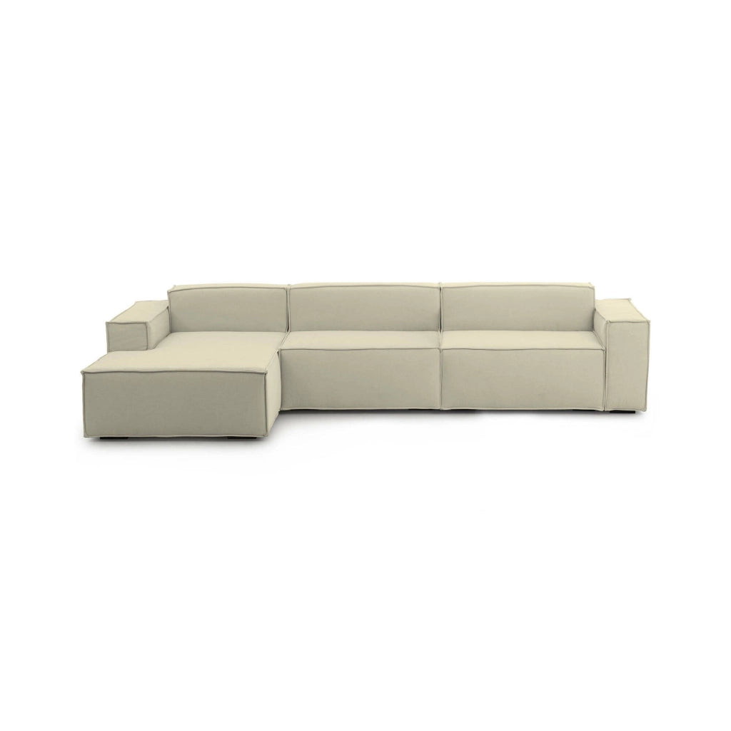 Divano fisso Atrillo, Divano componibile a 4 posti con penisola sinistra, Made in Italy, SofÒ  moderno in tessuto, Cm 340x170h70, Beige