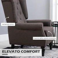Poltrona per Salotto in Stile Francese con Seduta Imbottita e Cuscini, in Poliestere, 74x86x102 cm, Marrone