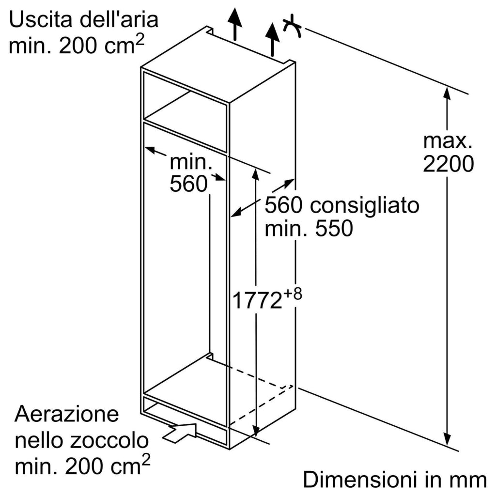 Bosch Serie 2 Frigorifero monoporta da incasso con congelatore, 177.5 x 56 cm
