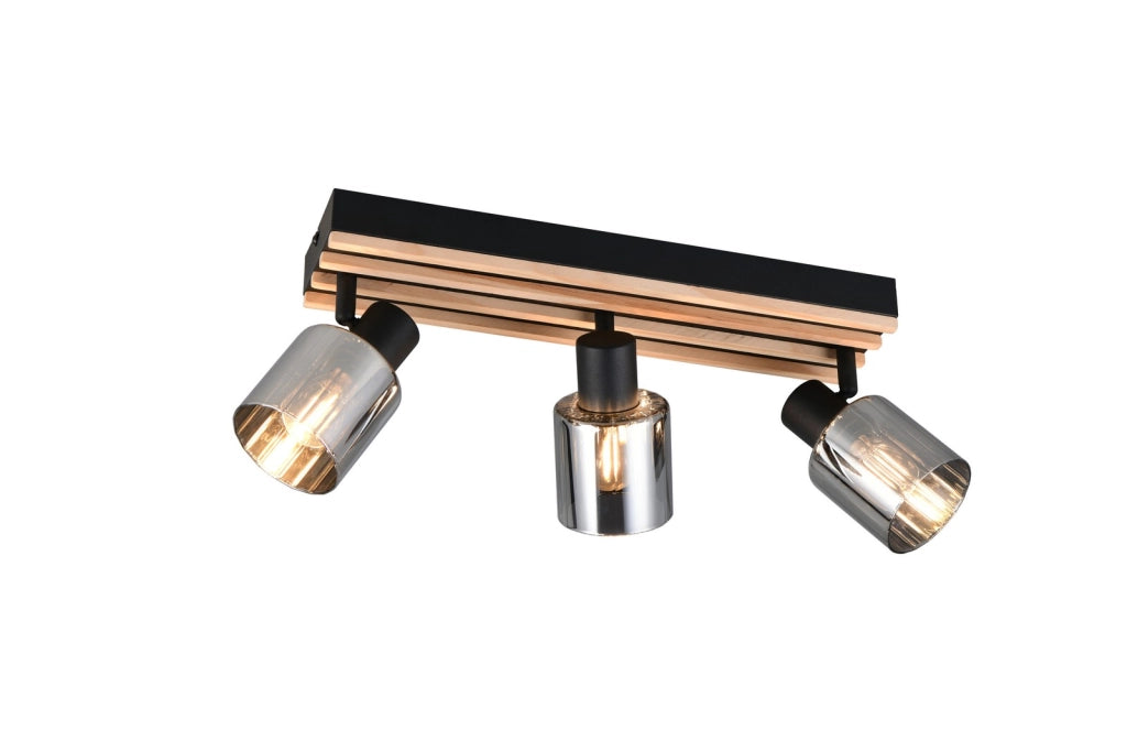 Faretto soffitto TRAVIA 3 luci nero legno E14