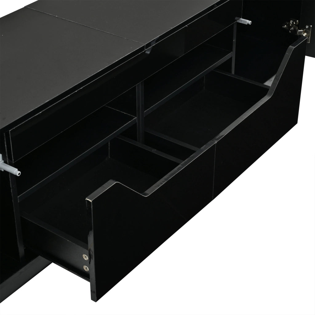 Mobile TV con 2 cassetti; 2 vani e LED - per soggiorno - in truciolare - 180×40×45 cm - nero