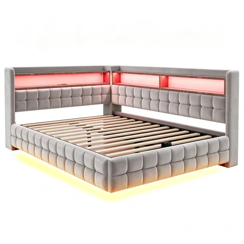 Letto Contenitore 140x200 cm; Letto Matrimoniale con USB; Type-C; LED e Mensole