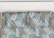 Coppia Federe Cuscino Letto 100% Cotone Disegno Foglie Bottoni Laterali