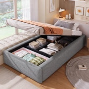 Letto imbottito singolo 90 × 200 cm con contenitore idraulico e cassetto, senza materasso, grigio