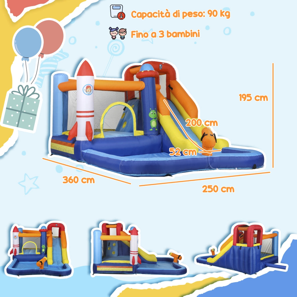 Castello Gonfiabile 5 in 1 per Giardino ¨C Zephmum ¨C 360x250x195cm Multicolore