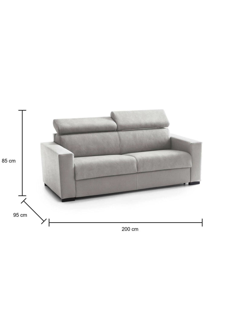 Divano Letto Algo, Divano a 3 posti, Made in Italy, SofÒ  Soggiorno con apertura girevole, con poggiatesta regolabili e Braccioli slim, cm 200x95h85, Grigio