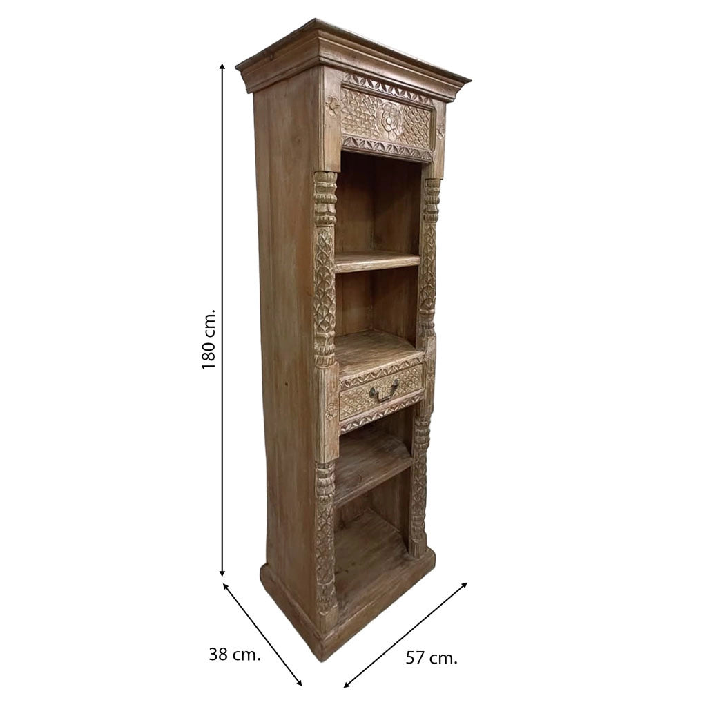 Libreria in legno con finitura artigianale marrone, 57x38x180h cm