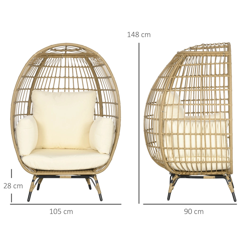 POLTRONA Cesto Ovale 105x90x148 cm Khaki in Acciaio e Rattan Sintetico