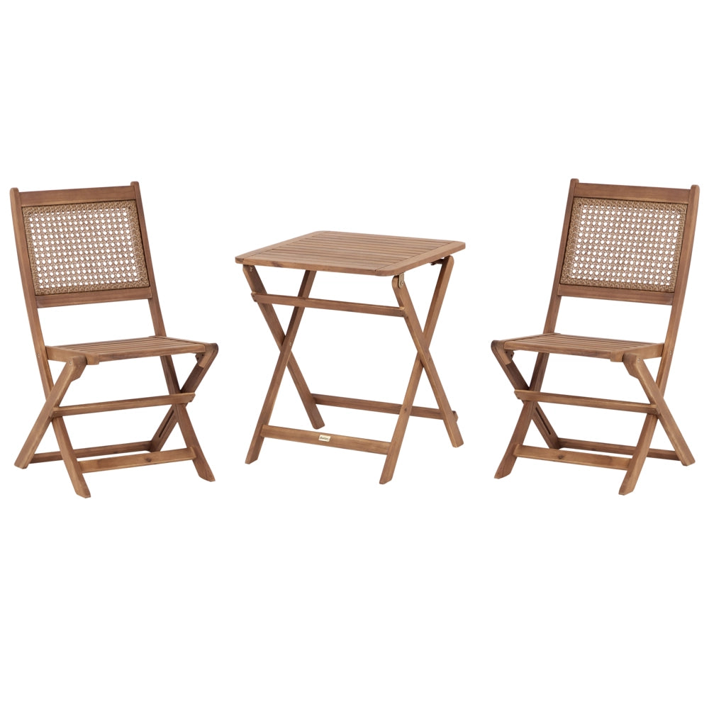 Set da giardino per esterno in legno d'acacia chiaro certificato pieghevole bistrò retrò vintage